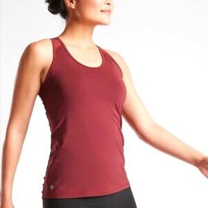 Athleta Tank Top Women's Size M Maple Red Bakasana Back-Ruched Racerback Sporty